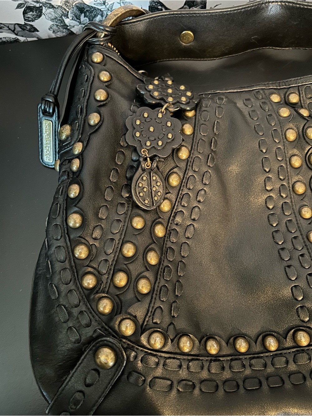 Isabella Fiore Studded Black Shoulder Bag GUC - Picture 5 of 16